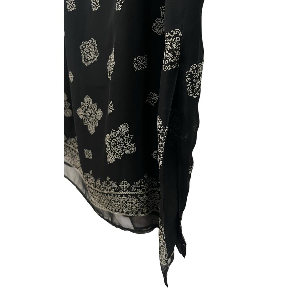 Vintage 90s 100% Silk Black Midi Skirt Geometric Whimsigoth M - Picture 6 of 9